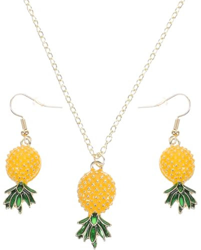 DEARMAMY Élégant Collier Avec Pendentif En Forme D'Ananas Boucles D'oreilles Ensemble De Bijoux Pour Femmes Style Collier Chaîne En Forme D'Ananas, molto grande, Cuir synthétique, Pas de gemme