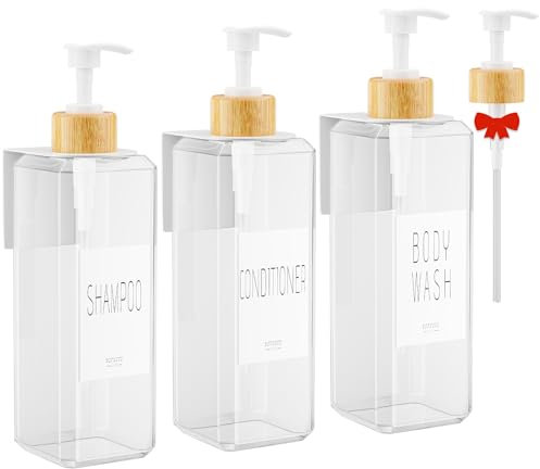 VITVITI Dispenser Sapone Bagno, Dispenser Sapone in plastica da 500 ml, 3 Pezzi Dosatore Sapone Bagno Mani Cucina con Etichetta per Bagno Doccia Cucina Shampoo e Bagnoschiuma (Trasparente)
