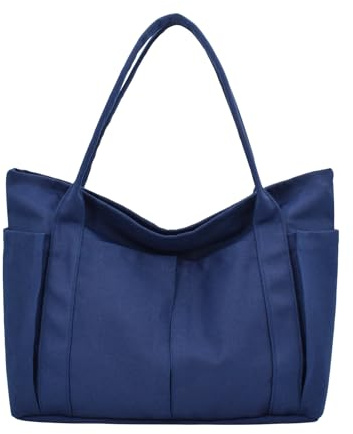 TeeYee Damen Groß Handtasche Canvas Tote Bag Shopper Strandtasche | Einfarbige Mehrfachtasche für Bücher,für Reisen,Alltag Tasche,Shopper für Schule,Handtasche für Arbeit,Einkaufstasche