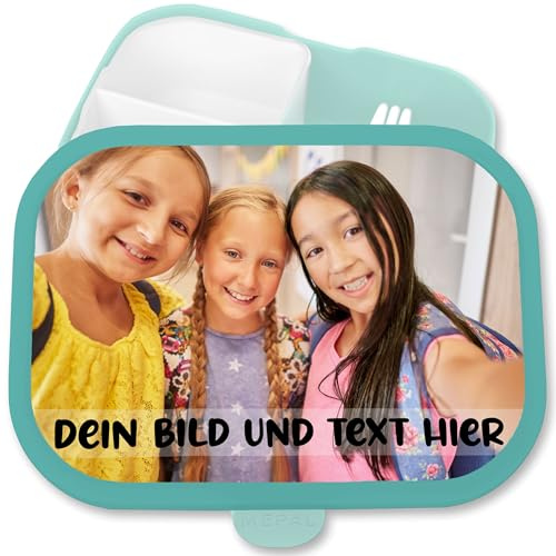 Shirtracer Mepal Brotdose Kinder personalisiert Bild Text Schulkinder | Türkis, 750 ml, mit Fächern, Schule, Campus, spülmaschinenfest, Einschulung, Fotogeschenk, selbst gestalten, Individuell