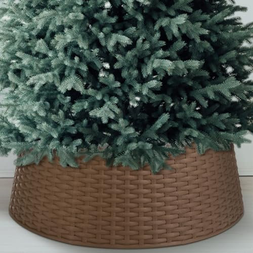 Liliful 66 cm großer Weihnachtsbaumkragen aus Kunststoff, großer gewebter Weihnachtsbaumkragenkorb, rustikaler Weihnachtsbaumsockel, Abdeckung für Weihnachtsbaumschmuck, Zubehör (braun)