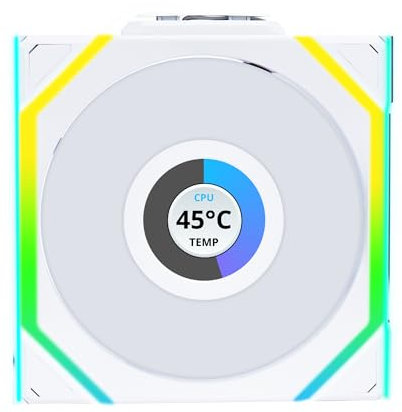 Lian Li Uni Fan SL - LCD Wireless 120 - ARGB-Lüfter - 1,6-Zoll-LCD-Display - 2,4 GHz kabellose Steuerung - Weiß - 120 mm x 120 mm x 5 cm - Desktop Kompatibel