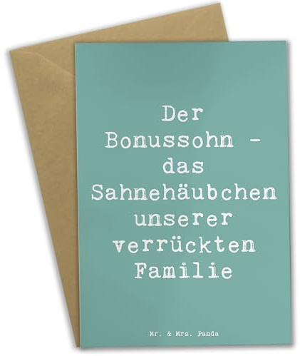 Mr. & Mrs. Panda Glückwunschkarte Spruch Der Bonussohn - Geschenk, dankeskarten, weihnachtskarten, Patchworkfamilie, Stiefsohn, einladungskarten, neue Beziehungen, Familienmitglied, hochzeitskarten