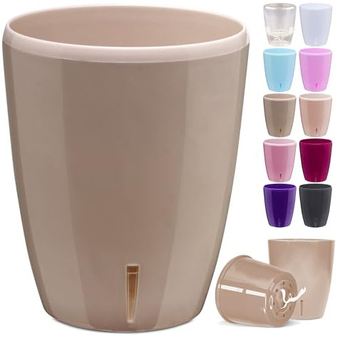 Happy Plants Orchideentopf D 15 cm Blumenkübel mit integriertem Wasserstandsanzeiger, selbstbewässernder Blumentopf mit Docht, Selbstbewässerungssystem für Orchideen - Sand 2 Liter