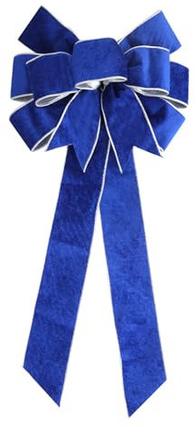 Large Bows for Wreath Christmas Velvet Plaid Burlap Bows Door Christmas Tree Topper Decor (Velvet-Blue, 10.5 * 24in)