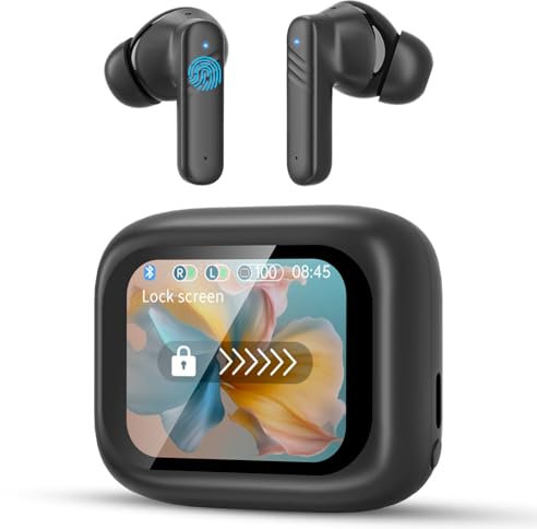 Wireless Earbuds, Smart Touch Screen Wireless Earphones Bluetooth 5.4 Headphones in Ear with ANC/ENC Calls Noise Cancelling & HiFi Stereo, IPX5 Waterproof Ear Buds LED Display Control/35dB/Black