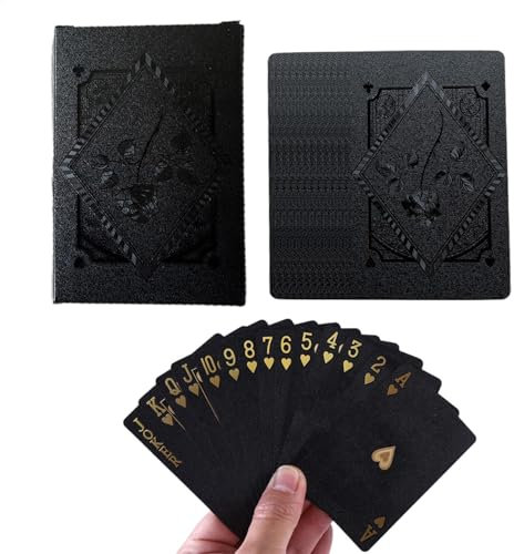 Black Foil Poker - Coole Black Foil Poker Spielkarten | Wasserdichte Spielkarten | Coole Schwarze Spielkarten | Magische Pokerkarten für Partyspiele, Versammlung Familieninteraktionsspiele
