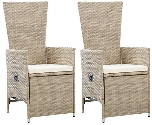 Myheimly Garten-Liegestühle 2 STK. mit Auflagen Gartenstuhl Relaxstuhl Sessel Sonnenliege Hochlehner Stuhl Gartensessel Gartenmöbel Poly Rattan Beige