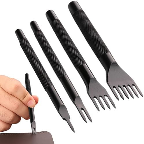Nybhyjka Herramienta perforadora de cuero,Herramienta perforadora de cuero - Perforadora negra para cuero,Punzón para costura de cordones, kit de herramientas manuales de trabajo profesional, 1/2/4/6