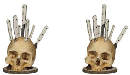 Fiorky 2pcs Skull Knfe Holder for Kitchen Storage, Resin Kitchen Knives Holder Creative Fruit Chopping Knfe Stand Gothic Kitchen Knfe Holder Gadgets for Home Decor, Novelty for Halloween