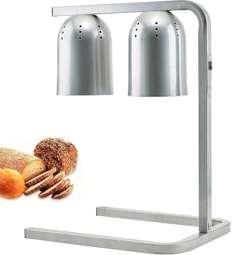 GLFNB Lampada riscaldante per Alimenti di qualità Commerciale Scaldavivande Elettrico Portatile a 2 lampadine con Supporto Indipendente, 500 W, Argento