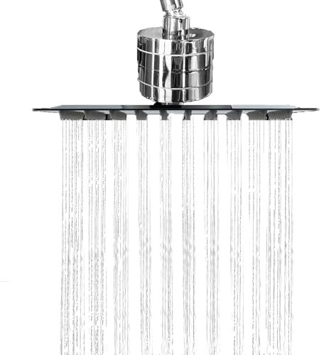 Fesatccoz Rainfall Shower Head High Pressure Overhead Showerhead, 12 Inch 5 Stage Filtration Stainless Steel Square Rainfall Shower Head with Filtered Anti- Clog Nozzles