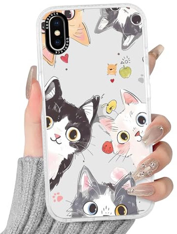 Phoona Transparent Cute Cat Phone Case for iPhone XS Max 6.5,with Cartoon Aesthetics Pattern Design Soft Silicone Clear Cases,Shockproof Bumper Protector Matte Girls Women Cover,for iPhone XS Max