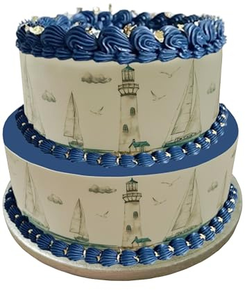 Edible Decor Icing Sheet Yacht Sailing Boat Lighthouse Themed Cake Border - Perfect for Decorating Larger Cakes- Easy to Use Cake Decoration