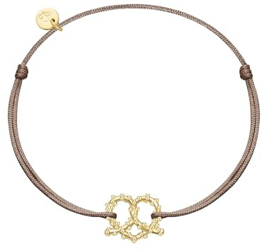 GLANZSTÜCKE MÜNCHEN Damen Armband 925/- Sterling Silber gelbgold | gelbvergoldet 14 Karat, Textilarmband, Herz-Breze, Zugverschluss, Textilarmbandfarbe braun