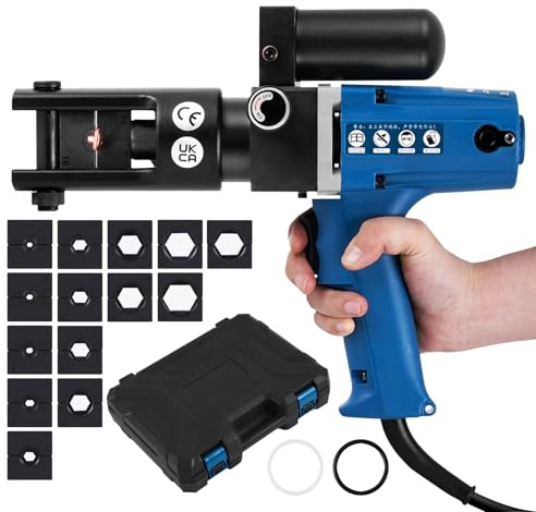MXBAOHENG Electric Hydraulic Crimping Tool Kit with 15 Moulds | Hydraulic Wire Crimper with 360° Head Crimps Copper 4-300mm² & Aluminium 4-240mm² for Electrical/Telecom
