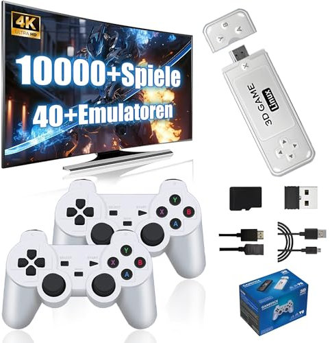 Y6 Retro Game Stick Spielkonsole 4k mit integriertem 10000+ Retro Spiele 40+ Emulatoren, 2 x 2.4G Wireless Controller, Tragbare Plug & Play Videospiele (64G)
