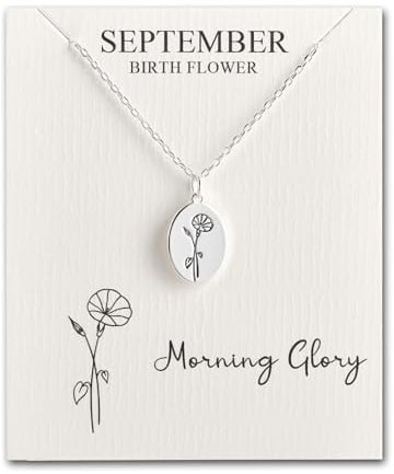 Philip Jones September Birth Flower Morning Glory Necklace with Card
