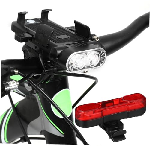 Yardwe Éclairage Vélo Rechargeable avec Double LED -arrière Support Téléphone Ajustable Klaxon et Batterie Externe Lampes Multifonctions pour VTT et Cyclisme