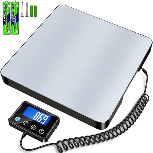 BRICH 200kg/10g Digitale Plattformwaage Edelstahl Paketwaage Hundewaage | Mit LCD-Wanddisplay, Hold & Tara-Funktion, 4 Einheiten (kg/lb/oz/lb:oz) für Lager, Paketversand & Tierkontrolle