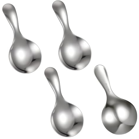 4 Pack Silver Scoops for Food, Small Ice Cream Scoops | Stainless Steel Mini Sweet Scoops, Mini Condiment Salt Sugar Tea Coffee Scoop, Mini Ice Cream Scoop for Home Party(Silver)