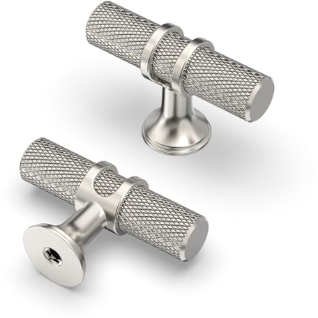 Amerdeco 10 Pack Brushed Satin Nickel Cabinet Knobs Single Hole Zinc Alloy | Knurled Pattern, Vintage-Inspired Design, Screws Included, Kitchen Cabinet Hardware, for Cupboards, Drawers and Dressers