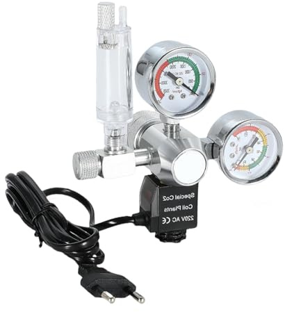 GAOUTO Aquarium CO2 Druckminderer, W21.8 Interface, Dual-Gauge-Display mit Blasenzähler und Rückschlagventilanlage, Druckminderer für bepflanztes Aquarium, Außen CO2-Regler für Aquarien(Silber)