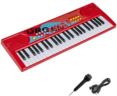 COSTWAY 49 Key Keyboard Piano, Portable Digital Piano with Microphone, 8 Rhythms, 8 Tones & 10 Demos, Electric Keyboard for 3+ Years Old Boys Girls Beginners (Red)