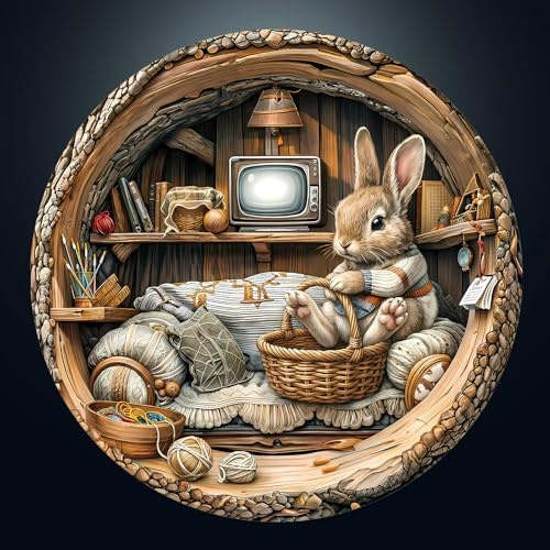 Jigsaw Puzzles for Adults 1000, Tree Hole Rabbit 1000 Piece Jigsaw Puzzle, 67.5 x 67.5cm Blue Card Round Flat Puzzle, Colorful Puzzles for Home Decor, Christmas & Birthday Gifts for Family Friends
