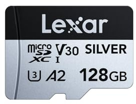 Lexar Silver Micro SD Card 128 GB, fino a 205 MB/s in lettura, TF Card | Microsdxc, 100 MB/s in scrittura, scheda di memoria micro SD+ adattatore, A2, U3, Classe 10, V30, Full HD e 4K UHD Video