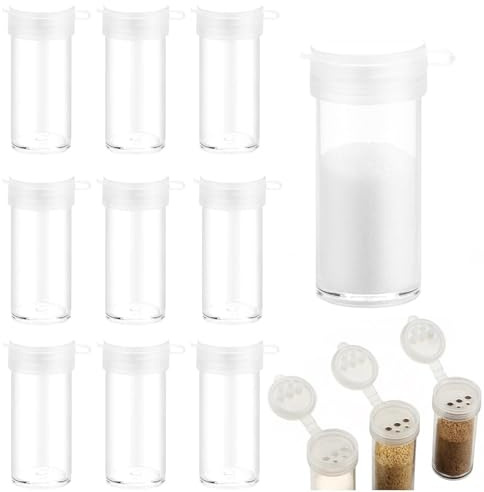 ZEBKEL Set Mini Saleros 10 Unidades, Pequeños Dispensadores de Especias con Tapa, Salero de Viaje para Camping & Bento