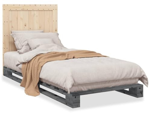 HFXHIJXQ Massivholzbett Kiefer 90x200 cm grau mit Kopfteil Echtholz Einzelbett Robustes Bettgestell Lattenrost für Jugendzimmer Gästezimmer Schlafzimmer