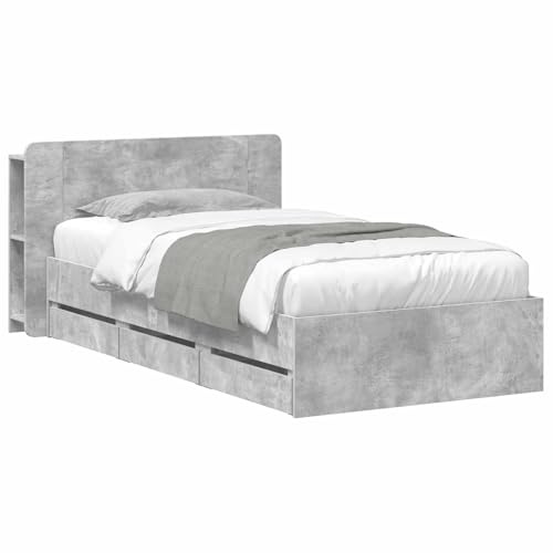 vidaXL Bettgestell mit Stauraum Betongrau 80 x 200 cm Holzwerkstoff, Moderner Stauraum-Bett, rechteckiger Rahmen, stylisches Mobiliar für Schlafzimmer, effizientes Zuhause
