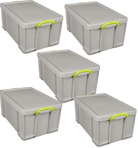 Really Useful Box Plastic Storage 64 Litre Recycled Dove Grey pack of 5