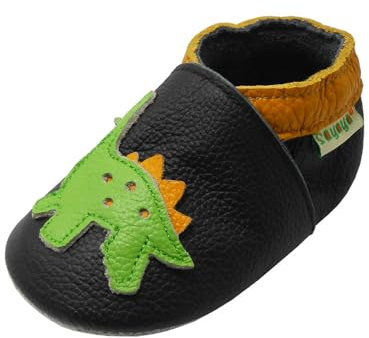 SAYOYO Dinosaurier WeichesLeder Lauflernschuhe Krabbelschuhe Babyschuhe, 25/26 (24-36) XXL Monate,Schwarz