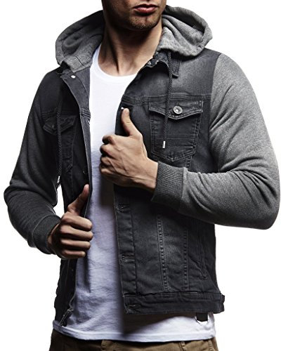 Leif Nelson Jeansjacke Herren (Grau, Größe M), Jeans Denim Kapuzenjacke, Männer Jeans Jacke coolen Baumwolle-Ärmel, modernes Design Regular Fit