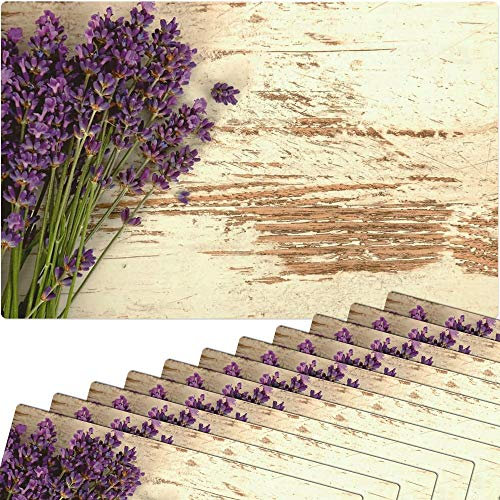 Tischsets 12er als abwaschbare Frühling und Sommer Tischdeko - Platzsets Vintage Lavendel Blumen als Tischuntersetzer in 43 cm - Platzdeckchen als Tischunterlage für Esstisch Wohnzimmer Tisch