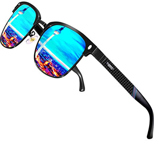 ATTCL Herren Polarisierte Sonnenbrille Al-Mg Ultra Light Metall Rahmen UV400 CAT 3 CE verspiegelt sonnenbrillen 8188 blaue