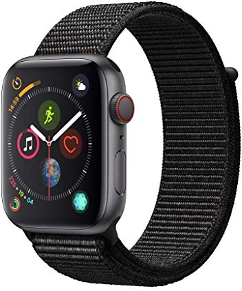 Apple Watch Series 4 GPS + Cellular, 44mm Aluminiumgehäuse, Space Grau, with Black mit Sport Loop (Generalüberholt)
