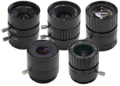 Arducam CS-Mount Lens Kit for Raspberry Pi HQ Camera (Type 1/2.3), 6mm to 25mm Focal Lengths, 65 to 14 Degrees, Telephoto, Wide Angle, Pack of 5