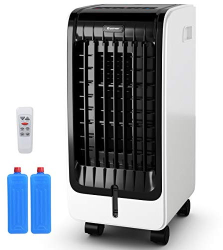 COSTWAY 3 in 1 Mobile Klimaanlage Luftkühler Ventilator Luftreiniger Luftbefeuchter Klimagerät 75W / 6L Tank / 8H Timer/Fernbedienung / 2 Kühlakkus / 3 Stufen