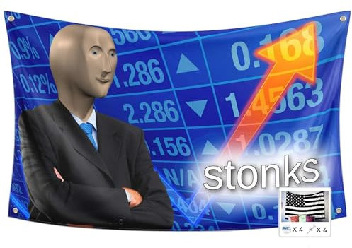 Probsin Stonks Flagge, 90 x 150 cm, lustiges Poster, UV-beständig, verblasst und langlebig, Männerhöhle, Wandflagge mit Messingösen, für College, Wohnheim, Raumdekoration, Geschenk, Heckklappen