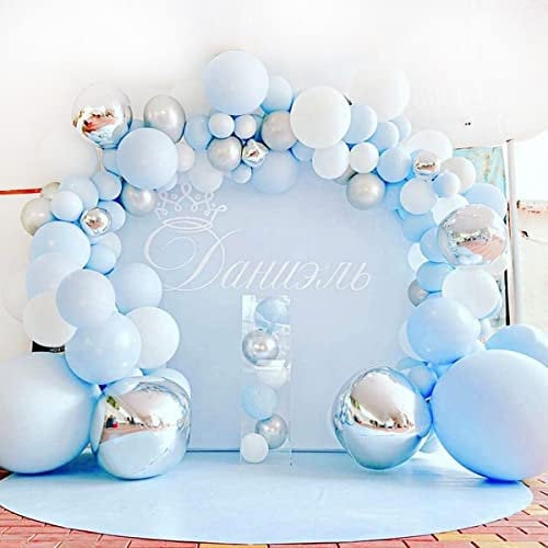 Luftballon Girlande Blau Silber Weiß, 119 Ballons Girlande Geburtstagsdeko Blau, Blaue Luftballons Für Babyparty Deko, Ballons Hellblau Weiss Taufe Deko Junge Hochzeit Baby Shower Party Dekorationen
