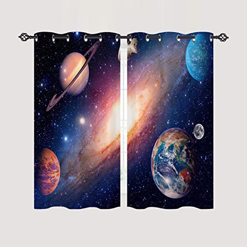 ANHOPE Weltraum Planeten Galaxie Erde Vorhänge mit Ösen Blickdichte Gardinen Thermo Vorhang Blackout Curtain Schlafzimmer Wohnzimmer Kinder Jungen Mädchen Verdunklungsvorhänge 2er Set H 138 x B 71 cm