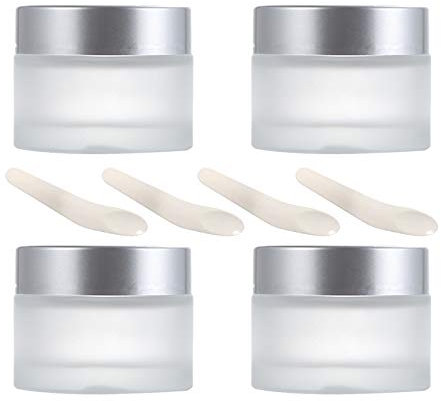 4 Pièces 100g / 100ml Contenant Cosmétique Vide verre Transparente Petite Pots avec Mini Spatule pour Crème/Échantillons/Poudre/Lotion/Petit Boucle d'oreille, Pots en Verre Ronds