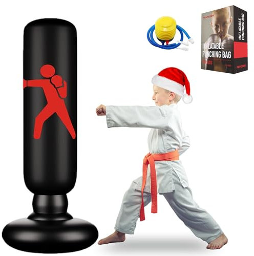 FOYOCER Sac de Boxe Gonflable Sac de Frappe sur Pied pour Enfant Fitness de Boxe Autoportant Tumbler Sac pour Karaté Fitness MMA pour Tout-Petit 61