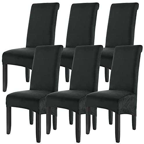 Velvet Large Size Dining Chair Covers Set of 6,Stretch Dining Room Chair Slipcovers,Removable Washable High Back Chair Protector Covers for Dining Room,Kitchen,Banquet,Home(black,Pack of 6)