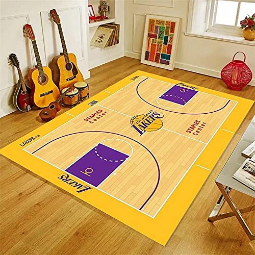 PEIHUODAN 3D Football Basketball Platz Teppich Kinder Jungen Groß Kinderzimmer Gaming Teppich Schlafzimmer Dekoration Wohnzimmer Krabbelmatte Modern Kinderteppiche Waschbarer (Gelb,100 x 160 cm)