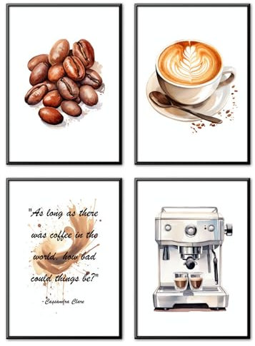 MJ-Graphics - Poster Set Kaffee für Küche & Wohnzimmer - 4 Wandbilder Din A3 extra dickes Posterpapier - Coffee Zeit-Motiv Bilder ohne Rahmen