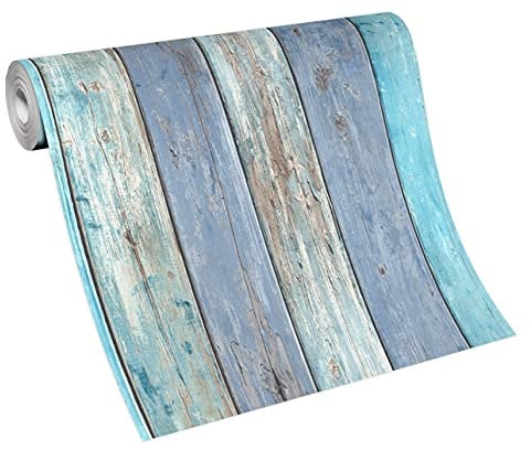 Erismann 10200-08 Vliestapete Antik Holz rustikal blau türkis bretter verwittert shabby Imitations 2, Weiß